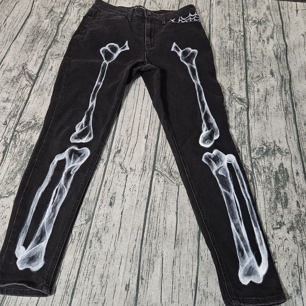 NoBo X-RAYwomens high rise skinny‎ jeans sz11 stretch dark wash Skeleton 30x28